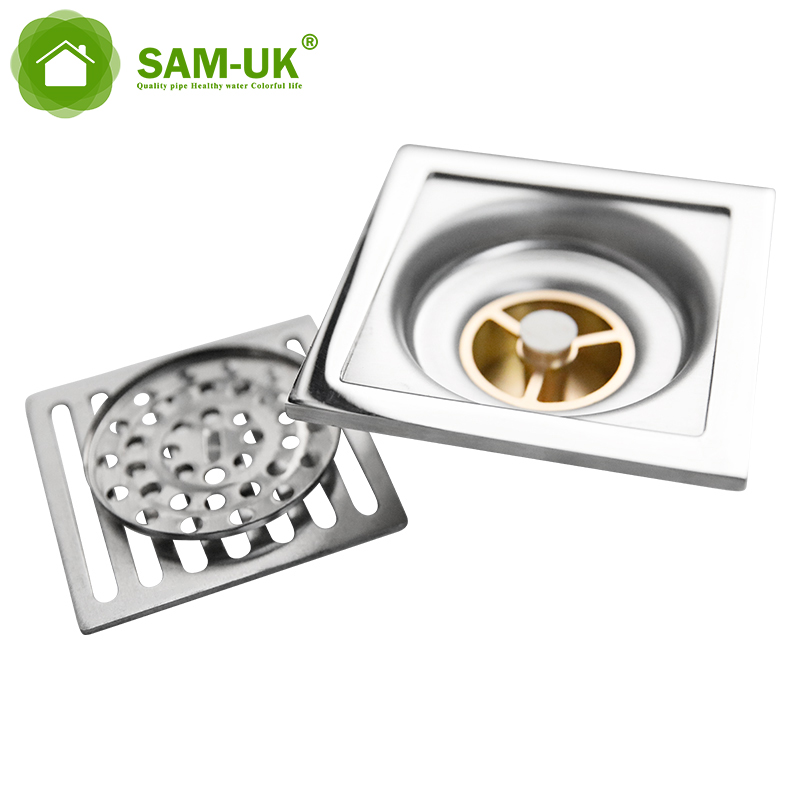 Bath Strainer Silvery Square Shower Car Wash Chrome Plated Brass Floor Drain Grate Stainless Steel
