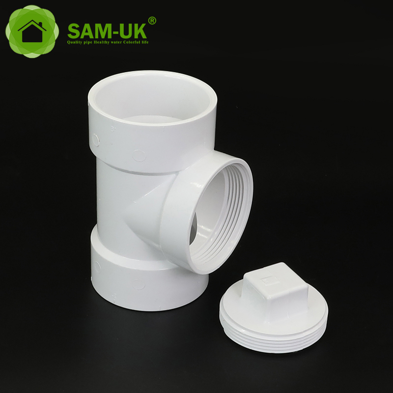 Equal Drain Connection Plastic White PVC DWV Tee with Plug 3-Inch Pipe Fitting High Pressure